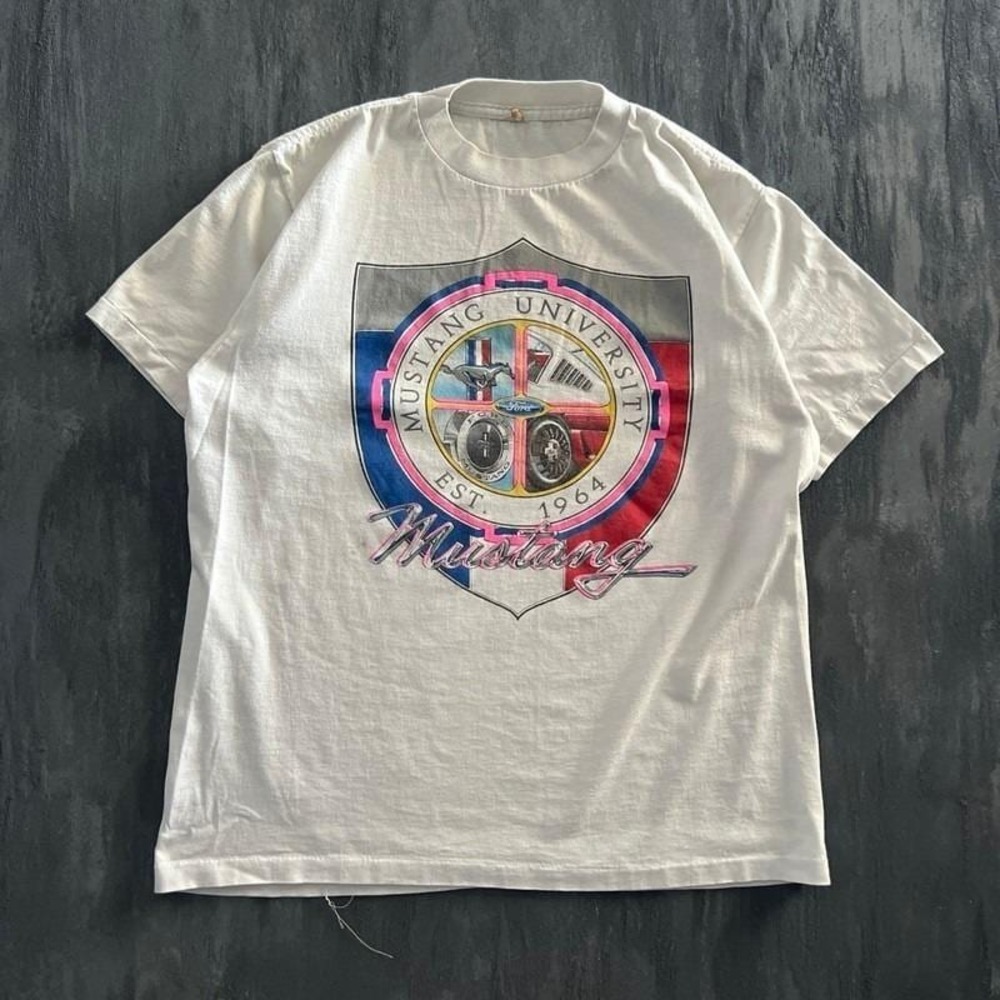 Vintage Ford Mustang Shirt Mens Large White 1980s University
